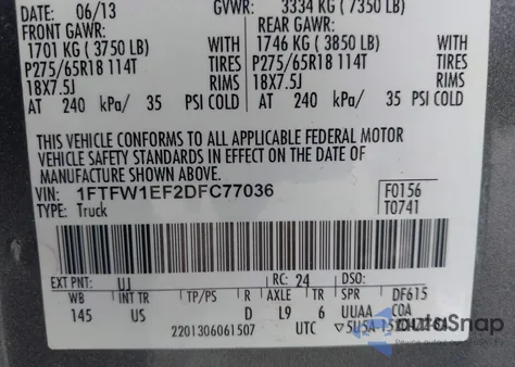 2013 Ford F-150 Xlt from USA, damaged, VIN 1FTFW1EF2DFC77036